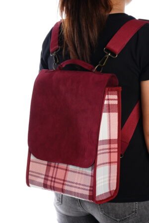 Elf Bag Sırt Kol Çantası Bordo Ekose