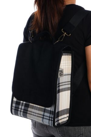 Elf Bag Sırt Kol Çantası Siyah Bej Ekose